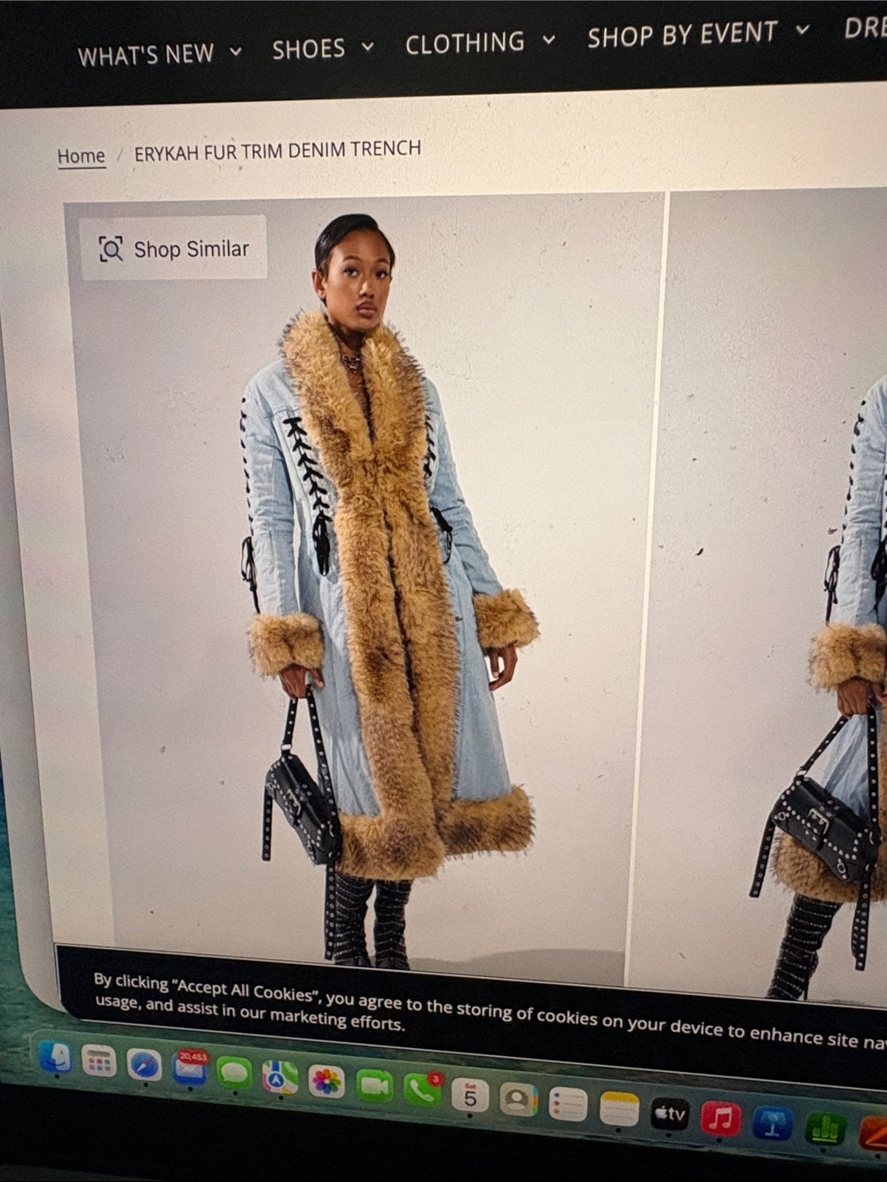 Ryka Light Blue Denim Trench Coat with Tan Fur Trim